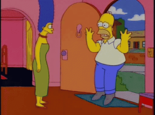 homer simpson and marge simpson standing in front of a door
