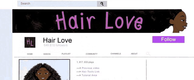 a website called hair love has a follow button on the bottom