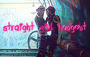 a painting of two people with the words straight girl hangout