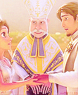 a bride and groom are holding hands with a priest in a cartoon scene from tangled