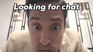 a man with a surprised look on his face and the words looking for chat above him