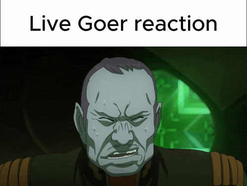 a cartoon of a man with the words live goer reaction written above him