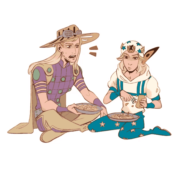 a drawing of a man and a woman sitting down eating spaghetti