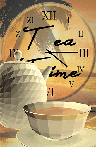 a tea time clock with a teapot and cup