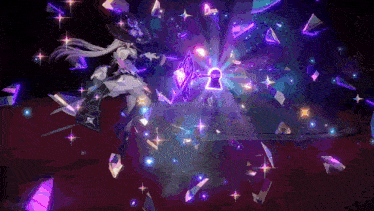 a witch is surrounded by purple crystals and a keyhole