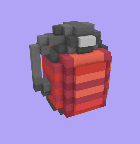 a 3d model of a red and gray mug with a purple background