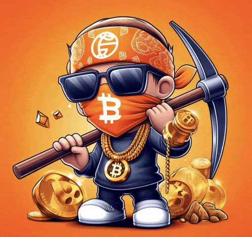 a cartoon character wearing a bandana with the letter b on it is holding a pickaxe