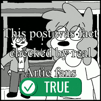 a cartoon says this post was fact checked by real artie fans and has a green check mark