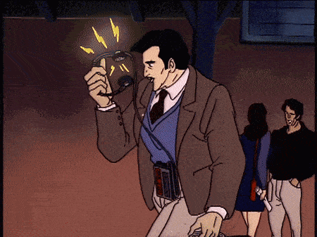 a cartoon of a man holding a microphone with lightning bolts around his head