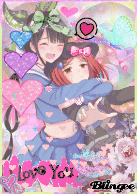 a picture of a girl hugging another girl with the words love you blingee