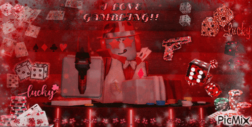 a picture of a man sitting at a table with the words i love gambling on it