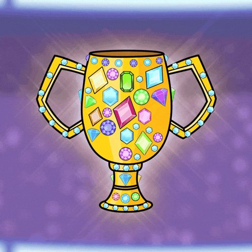 a cartoon illustration of a trophy covered in gems and diamonds
