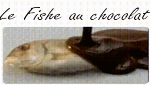 a picture of a fish with the words le fishe au chocolat written below it