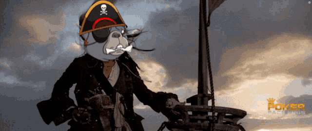 a cartoon pirate with a skull and crossbones hat