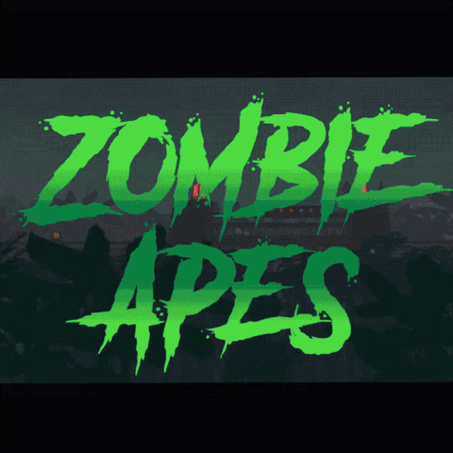 a poster for zombie apes has a dark background