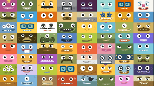 a grid of cartoon faces with different expressions