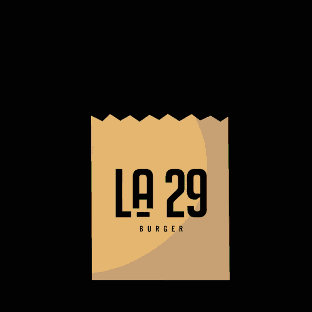 a bag of french fries and a hamburger with la 29 burger on it