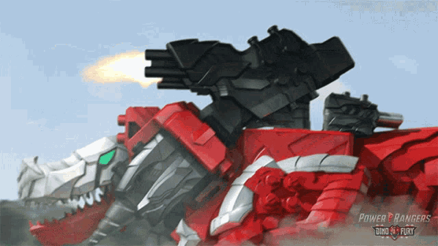 a power rangers poster with a red and white dinosaur