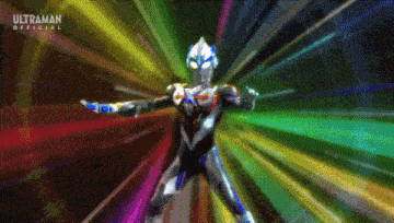 a cartoon character is standing in front of a colorful background and the word ultraman is on the bottom