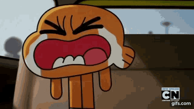 a cartoon character from the amazing world of gumball is crying .