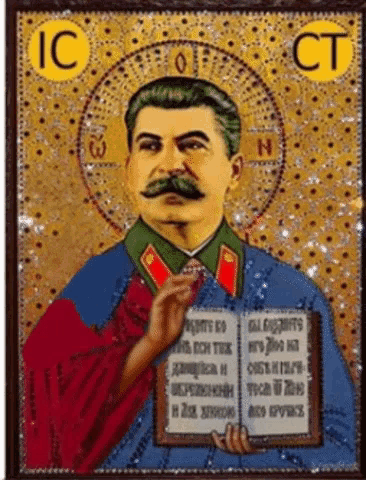 a religious icon of a man with a mustache holding a book