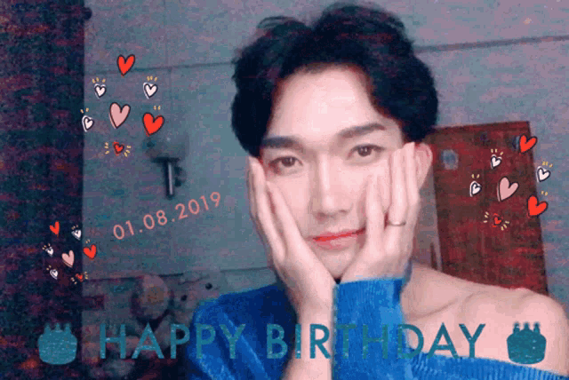 a man with his hands on his face and the words happy birthday