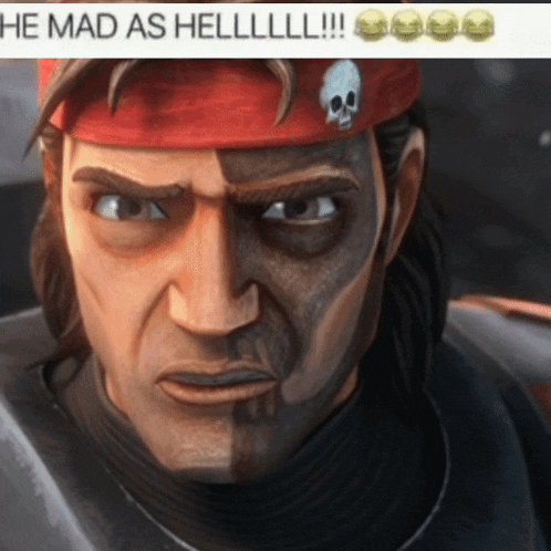 a close up of a man 's face with the words he mad as hell on top