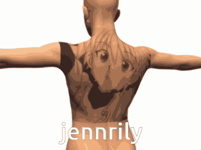 a person with a tattoo on their back has the name jennrily on the bottom