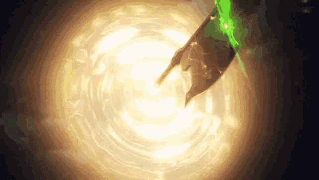 a green light is coming out of the center of a circle