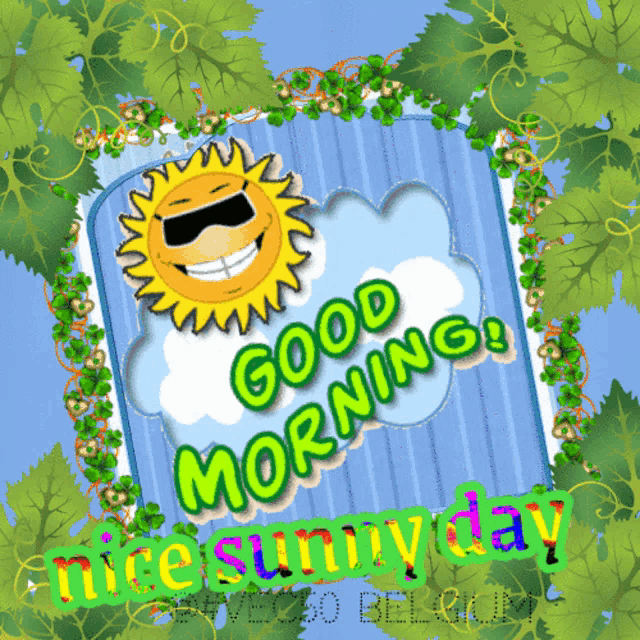 a good morning nice sunny day card with a smiling sun