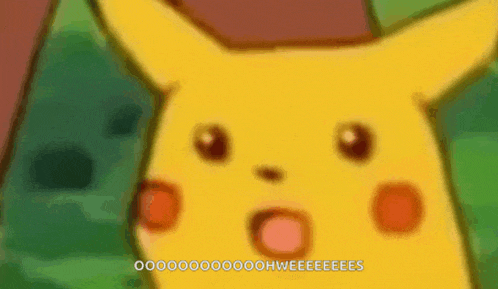 a close up of a cartoon pikachu with a surprised look on his face
