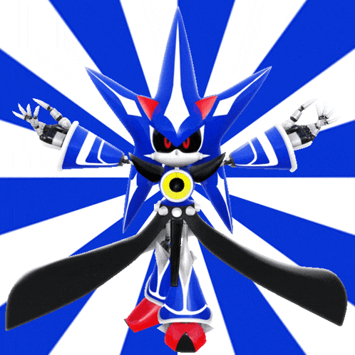a sonic the hedgehog holding a gun with a blue and white background