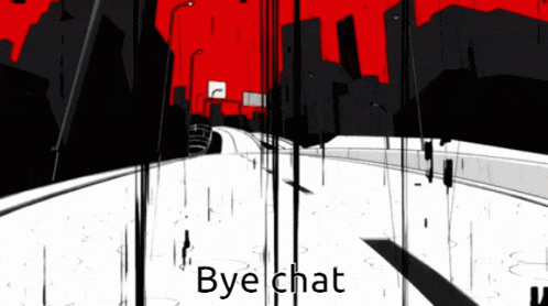 a black and white drawing of a road with the words bye chat
