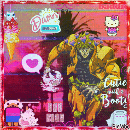 a picture of dio from jojo 's bizarre adventure with a hello kitty icon