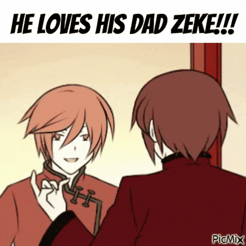 a cartoon of a man looking at himself in the mirror with the caption he loves his dad zeke