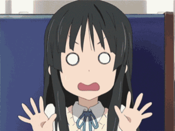 a girl with a surprised look on her face has her hands up