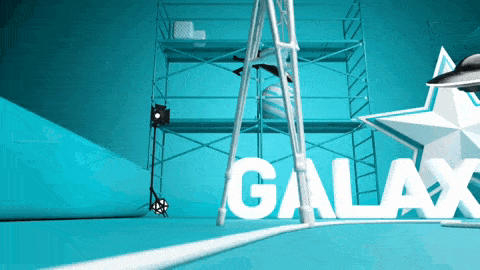 the word galax is on a blue background with scaffolding