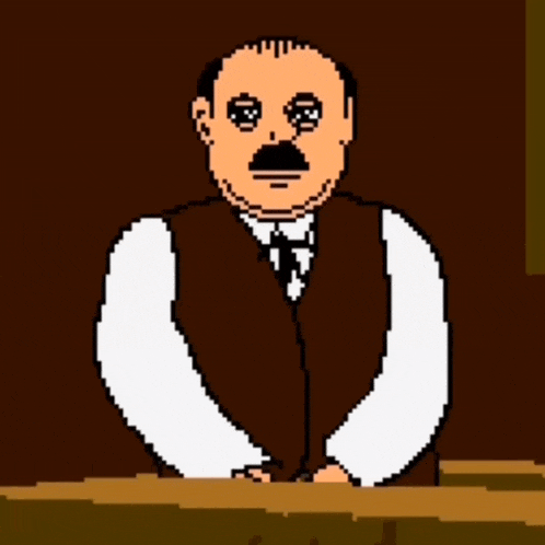 a pixel art of a man with a mustache wearing a vest and tie