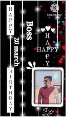 a happy birthday poster with a picture of a man and the date 20 march