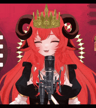 a red haired anime character with horns and a crown on her head