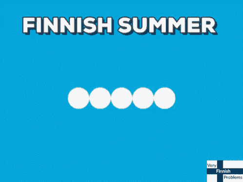 a blue background with white circles and a yellow sun and the words finnish summer