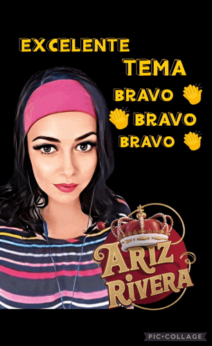 an advertisement for ari rivera shows a woman wearing a headband and holding a crown
