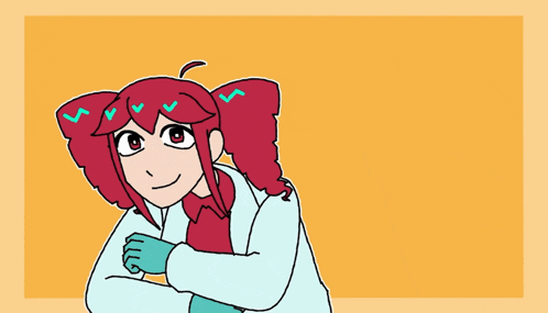 a cartoon drawing of a girl with red hair giving the thumbs up