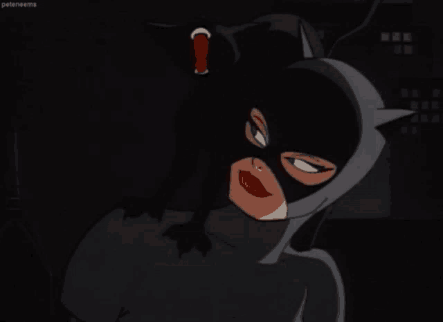a cartoon of catwoman with a red lip