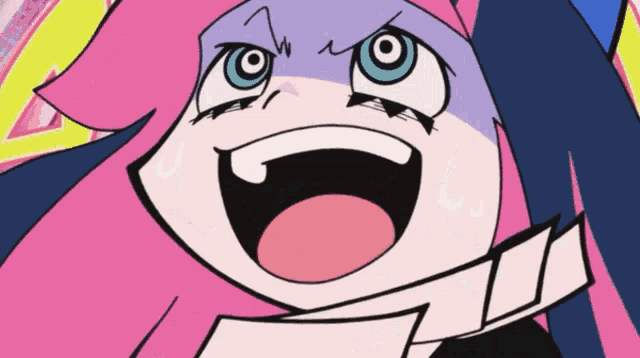 a close up of a cartoon character with a surprised look on her face