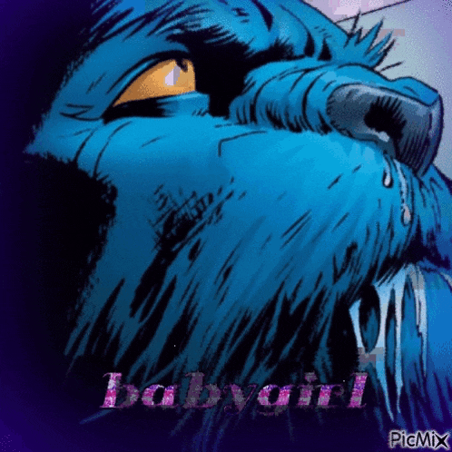 a picture of a blue monster with the word babygirl written on it