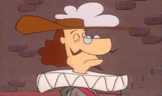 a cartoon of a man wearing a hat with a white cloud on top