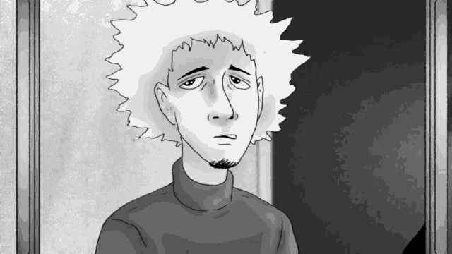 a black and white drawing of a man with a beard