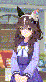 a girl in a purple dress is wearing a headband with a horse ear on it