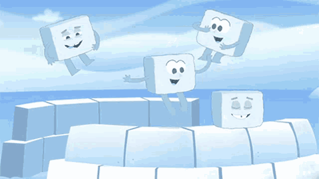 a cartoon illustration of ice cubes with faces